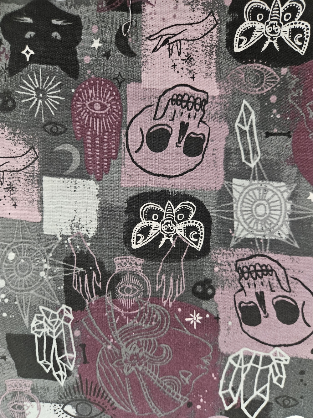 Mystic Gothic Print Fabric Panel in Mauve, Gray & Black, 3 Yards - Picture 2 of 3
